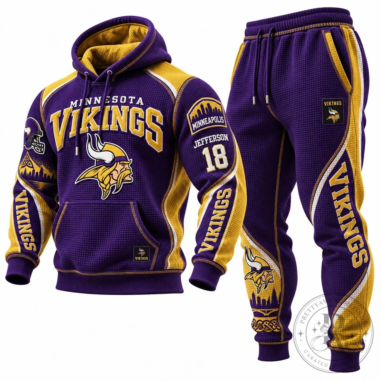 Minnesota Vikings NFL Team Logo Purple And Gold Waffle Knit Hoodie