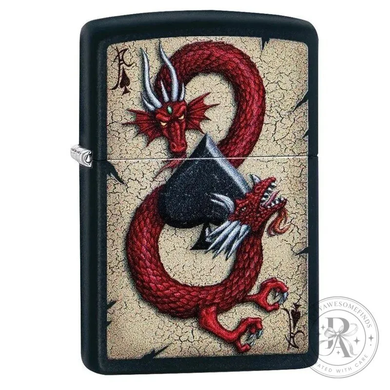 Dragon Ace of Spades Playing Card Design Black Matte Zippo Lighter