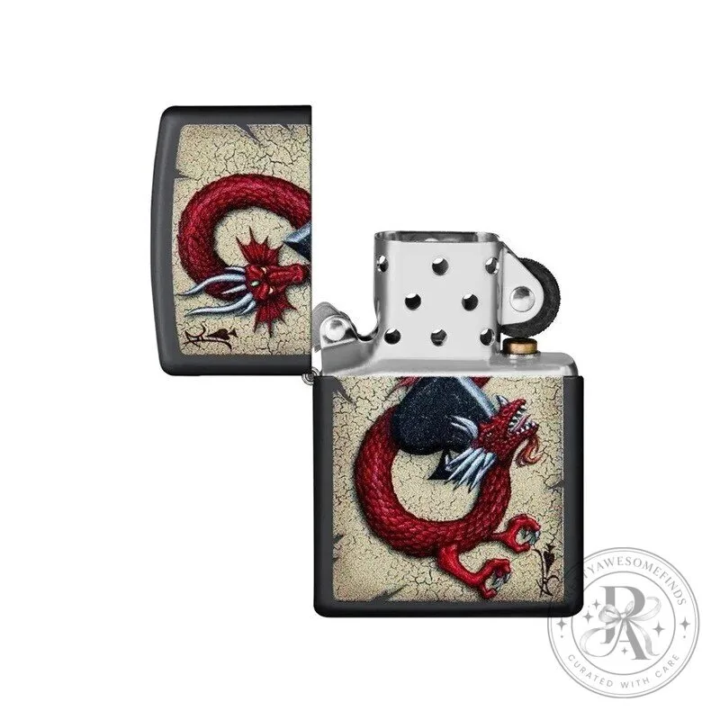 Dragon Ace of Spades Playing Card Design Black Matte Zippo Lighter 5 Dragon Ace of Spades Playing Card Design Black Matte Zippo Lighter