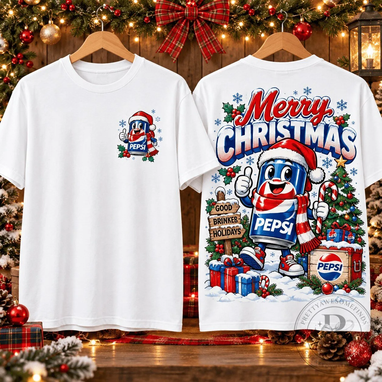 Pepsi Merry Christmas Holiday Season Graphic White T-Shirt