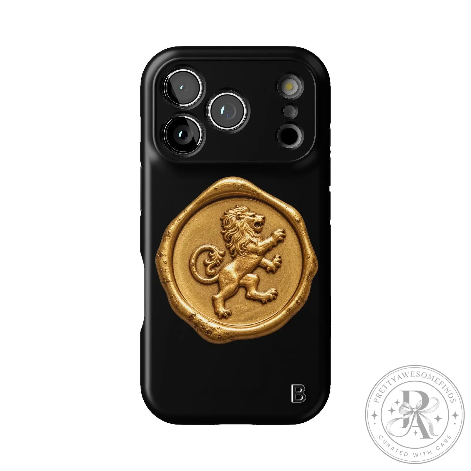 Regal Golden Lion Wax Seal Design Black iPhone Case