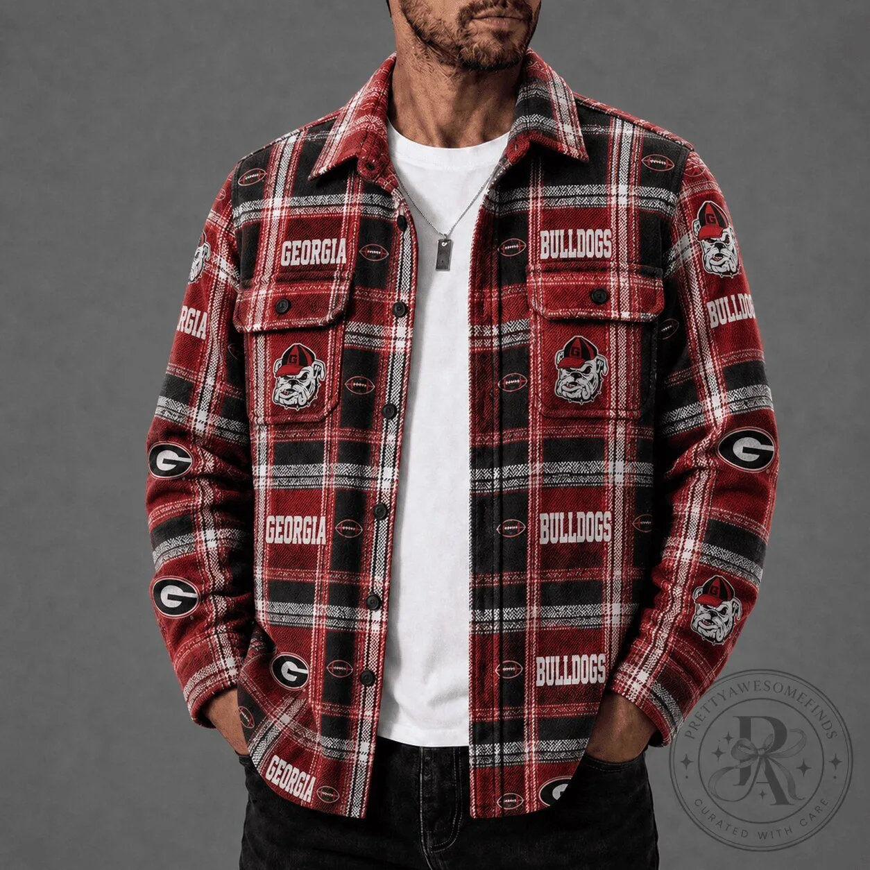 Georgia Bulldogs Football Team Red Plaid Flannel Button Up Shirt for Men