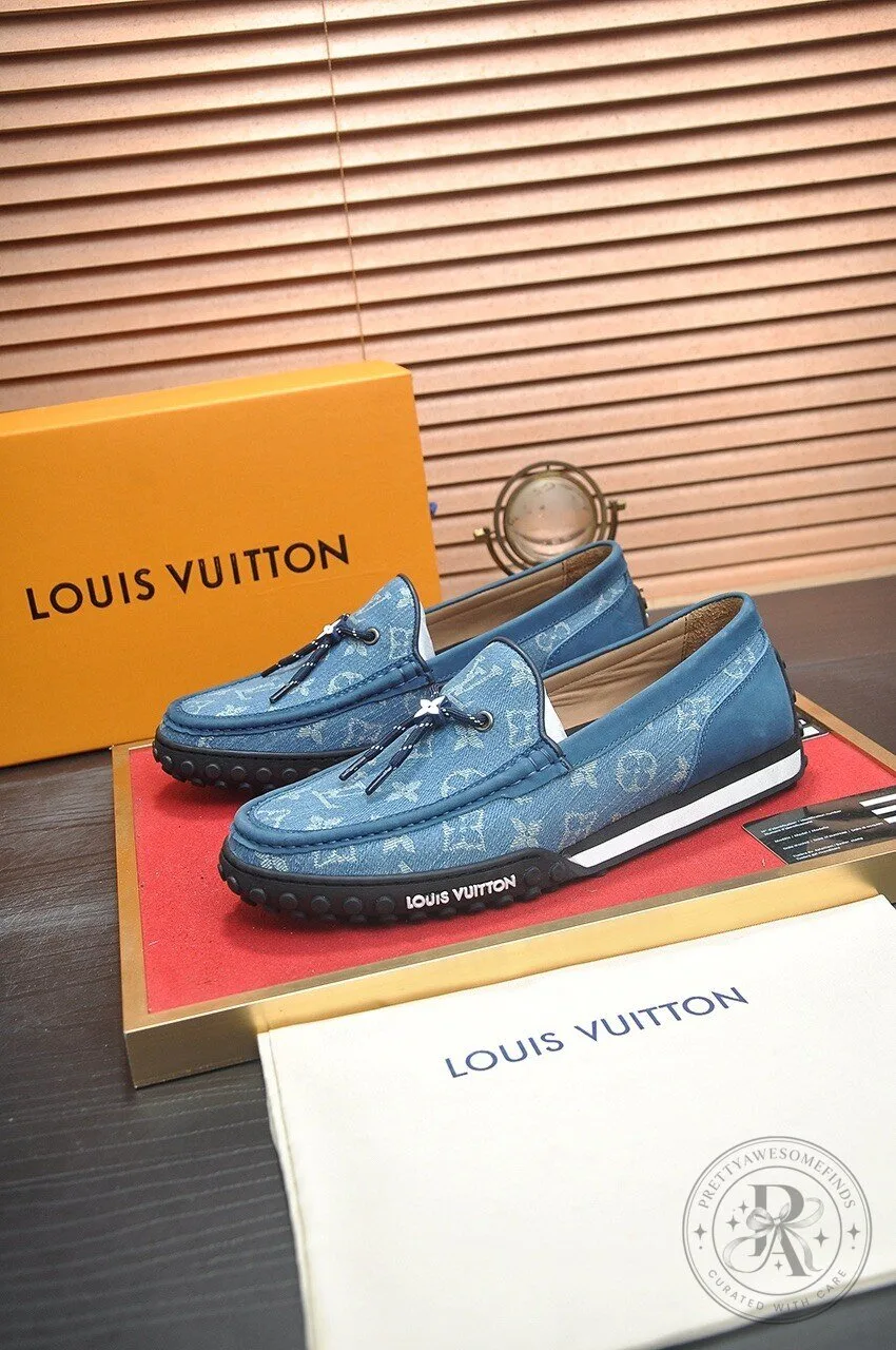 Louis Vuitton Blue Denim Monogram Pattern Loafers Driving Shoes 2 Louis Vuitton Blue Denim Monogram Pattern Loafers Driving Shoes
