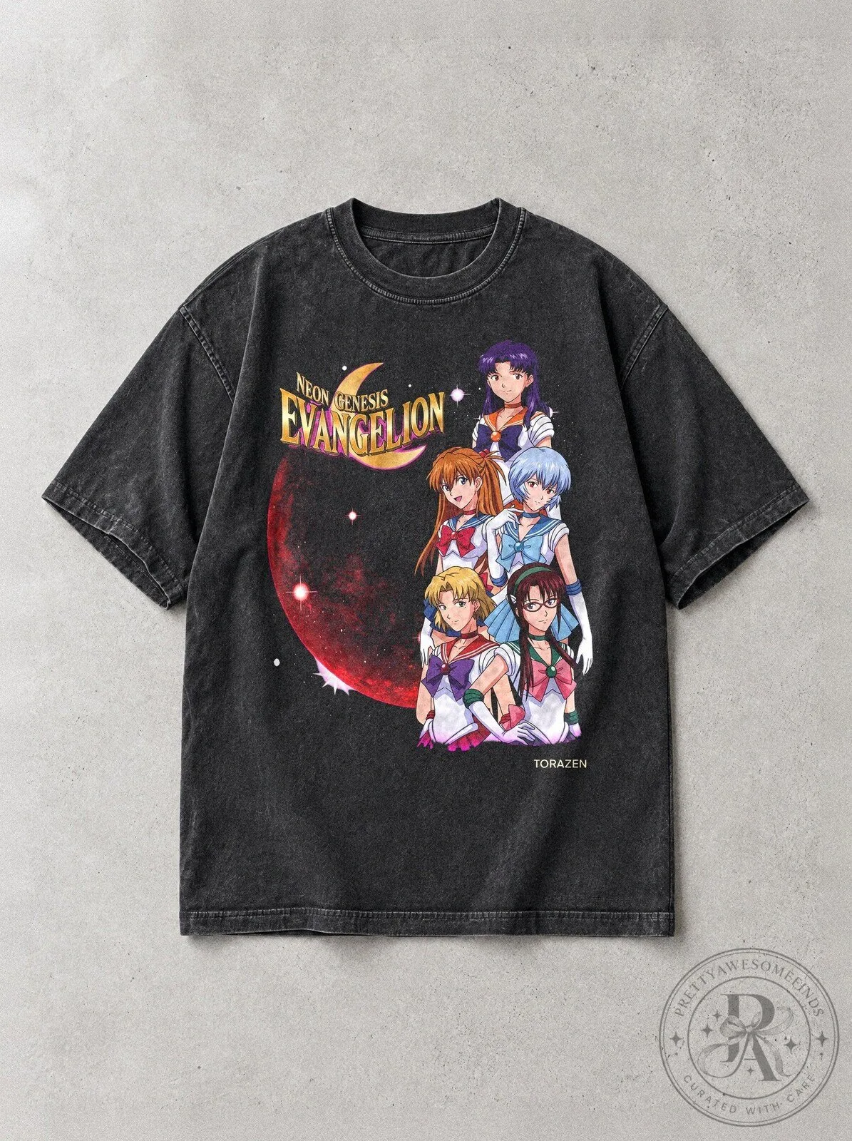 Neon Genesis Evangelion Anime Characters Crimson Moon Vintage T-Shirt 2 Neon Genesis Evangelion Anime Characters Crimson Moon Vintage T-Shirt